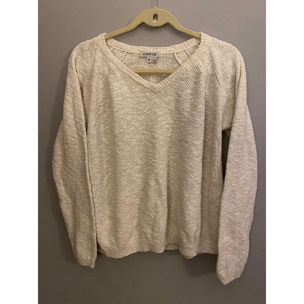 ORVIS Womens Size Medium Linen Cotton Lightweight Ivory VNeckSweater